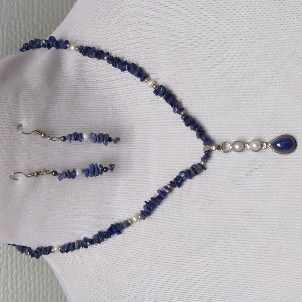 Lattice Pearl and Sterling necklace with removable pendant and matching earrings